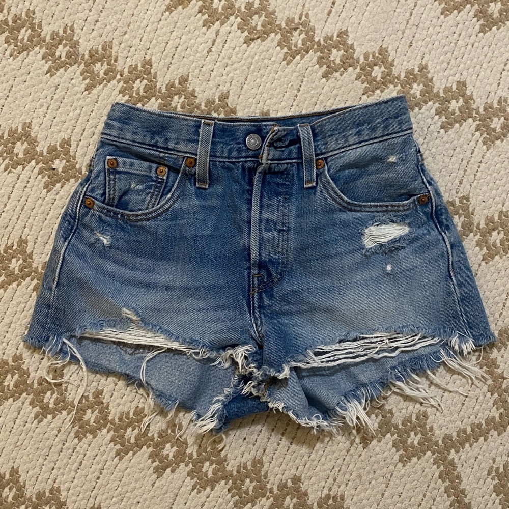 Levi's Blue Distressed Jean Shorts